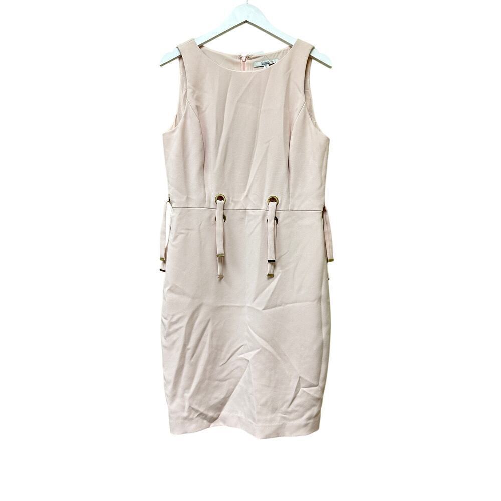 Badgley Mischka Size 12 Sleeveless Knee Length Sheath Dress Baby Pink Croquet